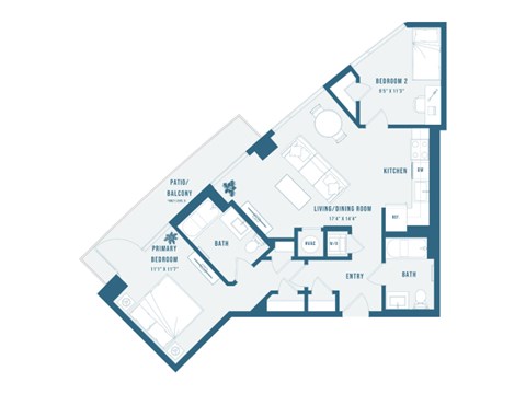 A blueprint of a house layout with labeled rooms.